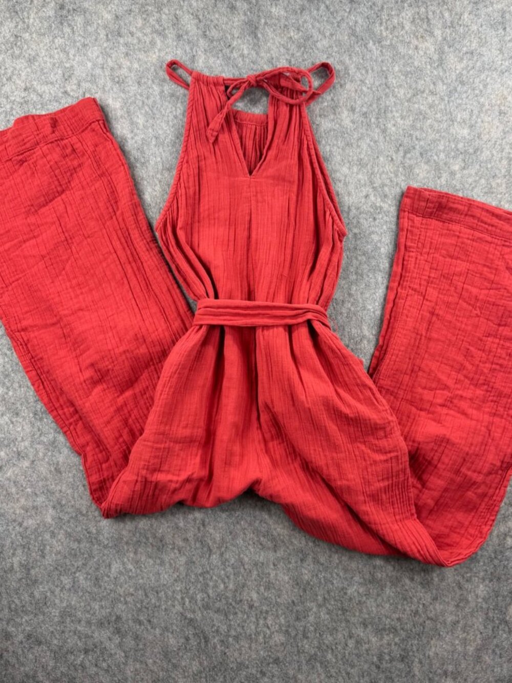 Pact Jumpsuit Halter Sz S Organic Cotton Coral Wide Leg - Picture 2 of 10
